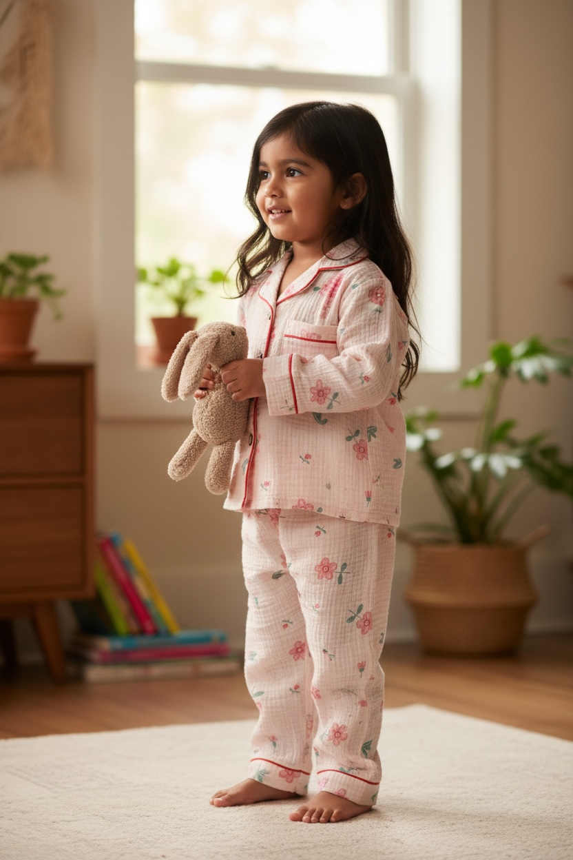 Pink Flower Breathable Muslin PJ Set