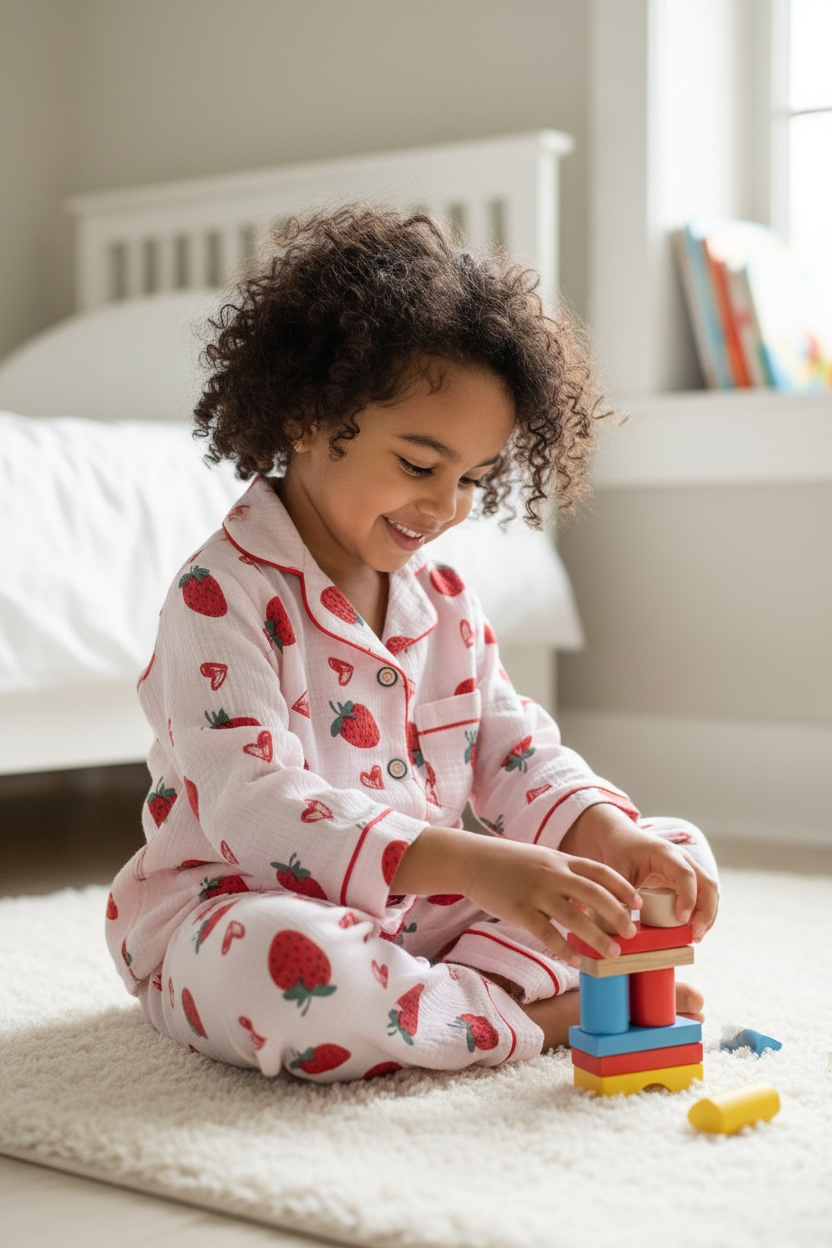 Pink Strawberry Breathable Muslin PJ Set