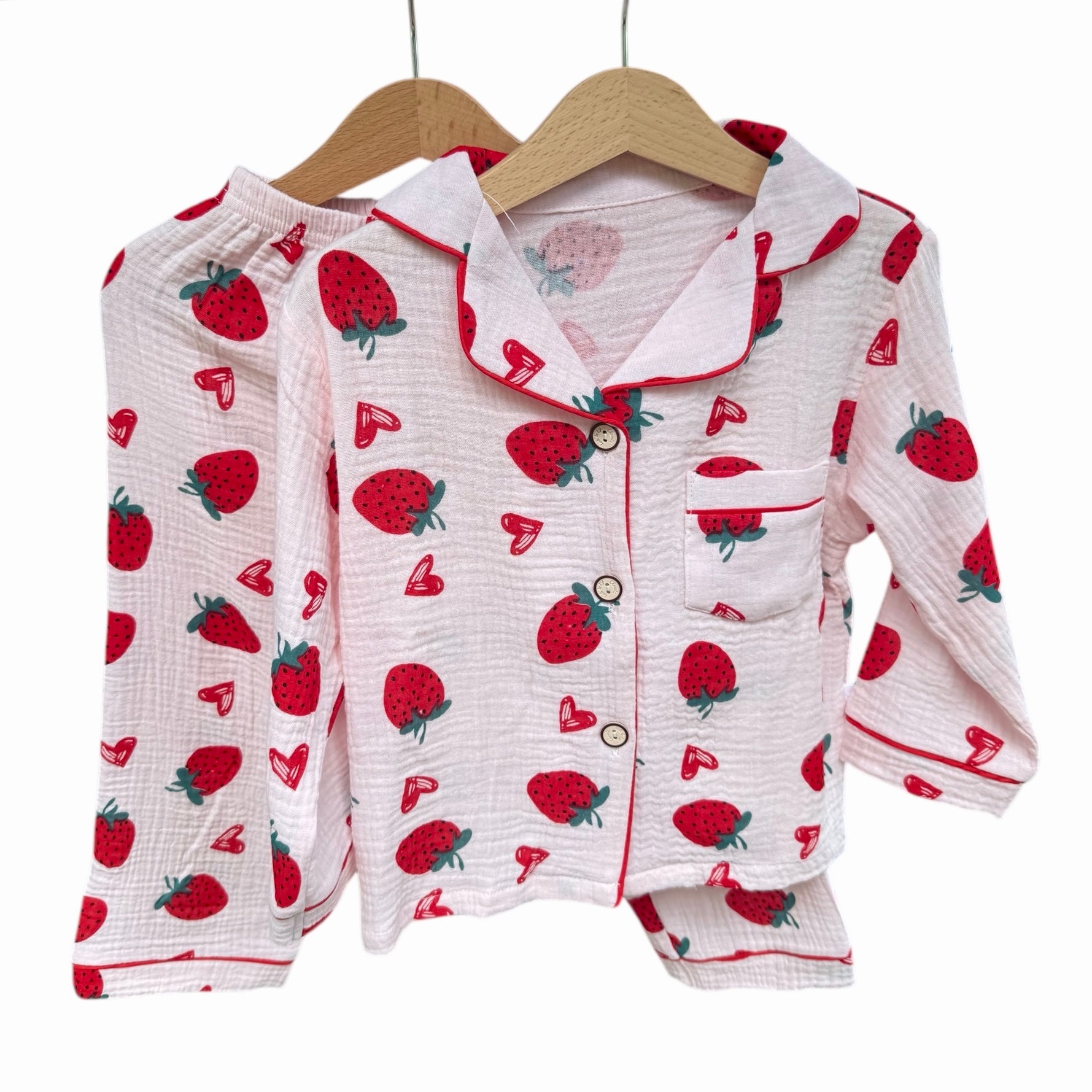 Pink Strawberry Breathable Muslin PJ Set