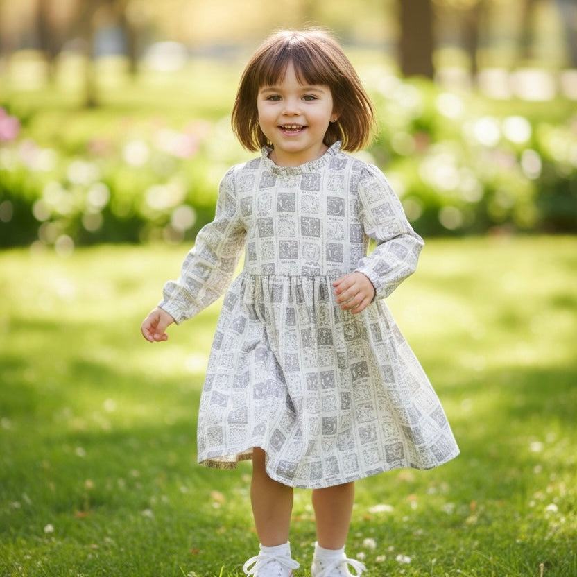 Penelope Dress Mauve Grey Crème